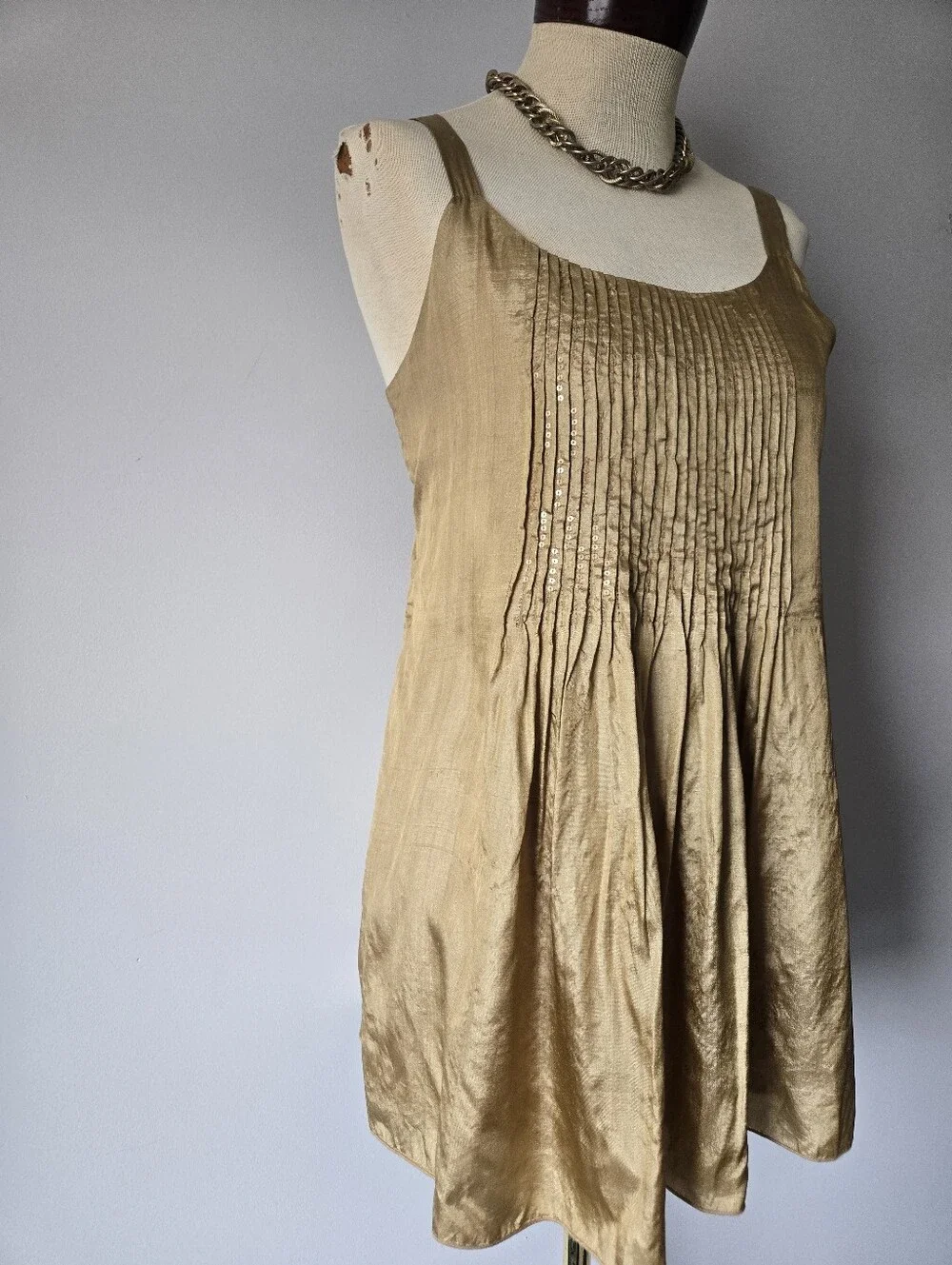 Eileen Fisher 100% Silk Shimmery Tan-Gold Camisole Top. Size XS - Picture 2 of 12